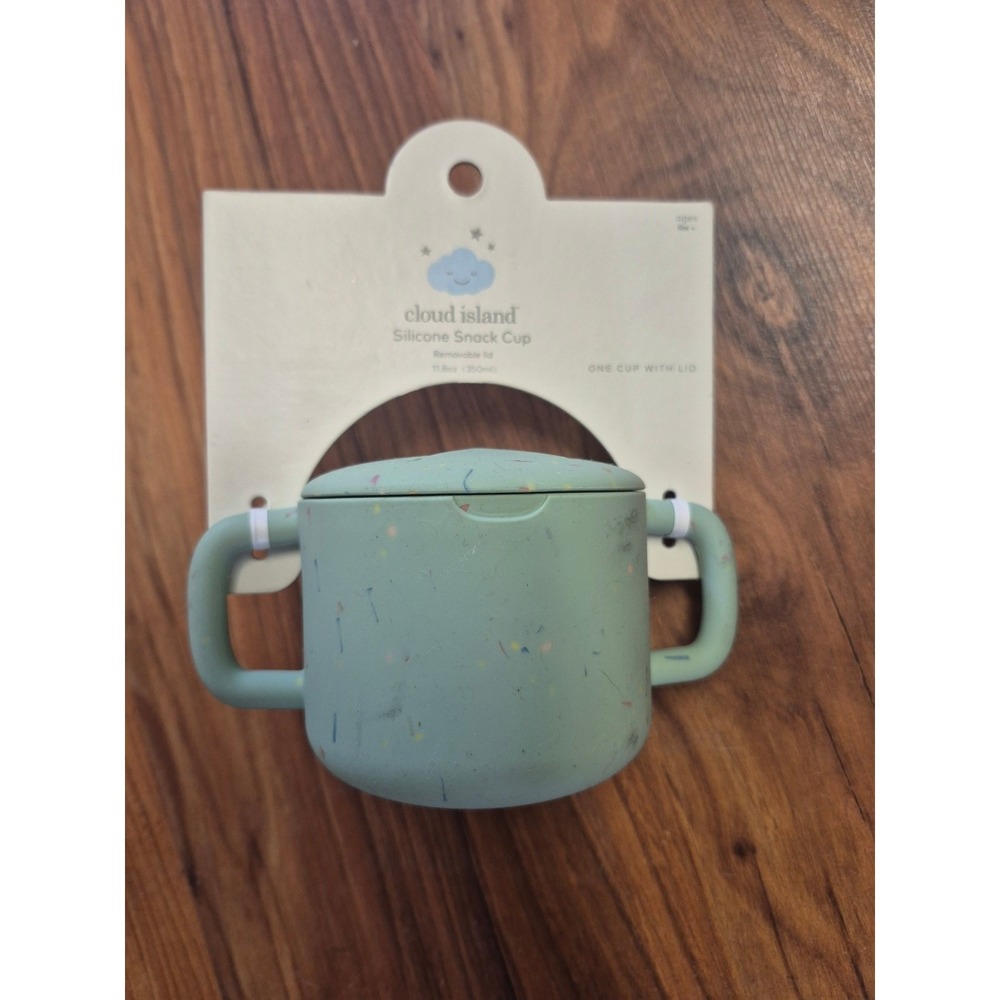 Cloud Island silicone snack cup confetti speckle two side handles Green BLUE s32